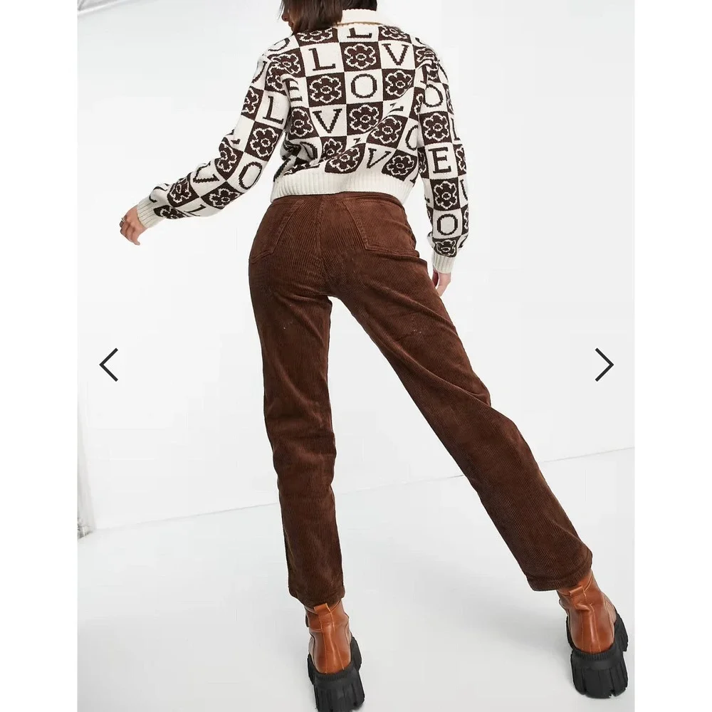 MONKI Straight Cord Pants in Brown ASOS High Rise Trouser size EU 34‎ / US 2